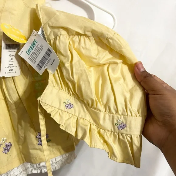Vintage Gymboree Yellow Baby Dress with Floral Embroidery and matching hat - Picture 3 of 5